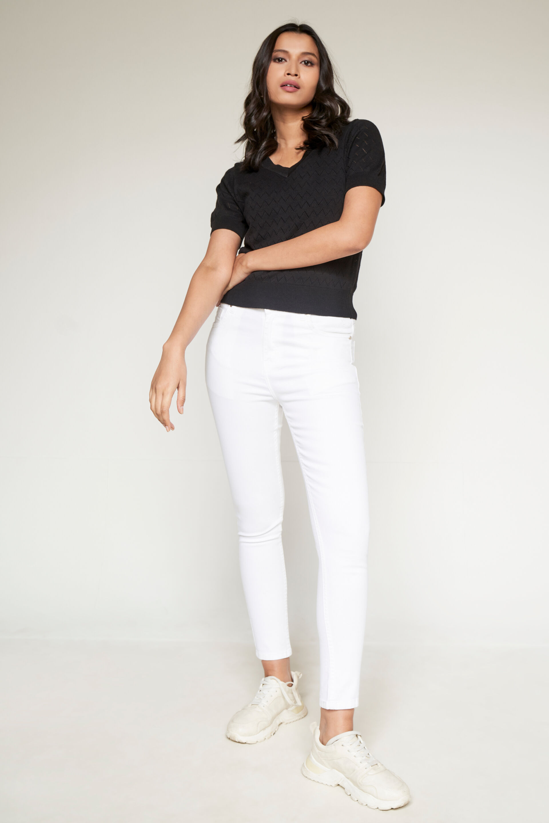 Black Self Design Straight Top, Black, image 4